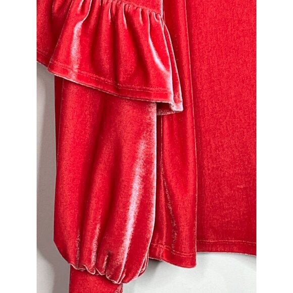 Sedge Top Womens Medium Shirt Velour Velvet Pink Blouse Boho Ruffles Casual Fall - Picture 13 of 15